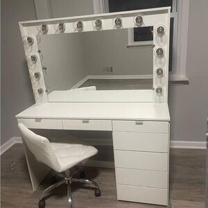IKEA White Vanity Table with Mirror and Lights